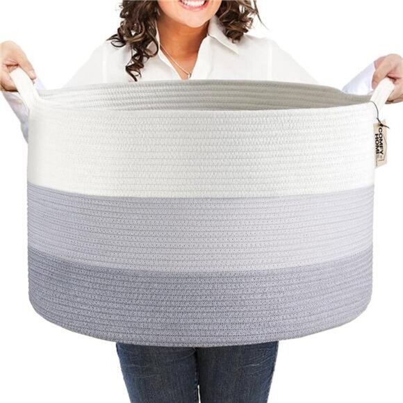 XXXL Large Laundry Basket, Cotton Rope Nursery Woven Basket for Storage - Picture 1 of 7